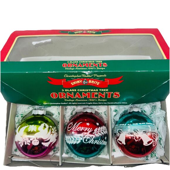 Christopher Radko Other - 3 Shiny Brite Christopher Radko 3" Glass Ball Ornament Ombré Flocked MintConditn